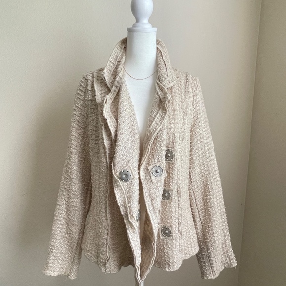 CAbi Cream woven The Estate Chenille Double Breasted jacket moto SMALL - Picture 4 of 15